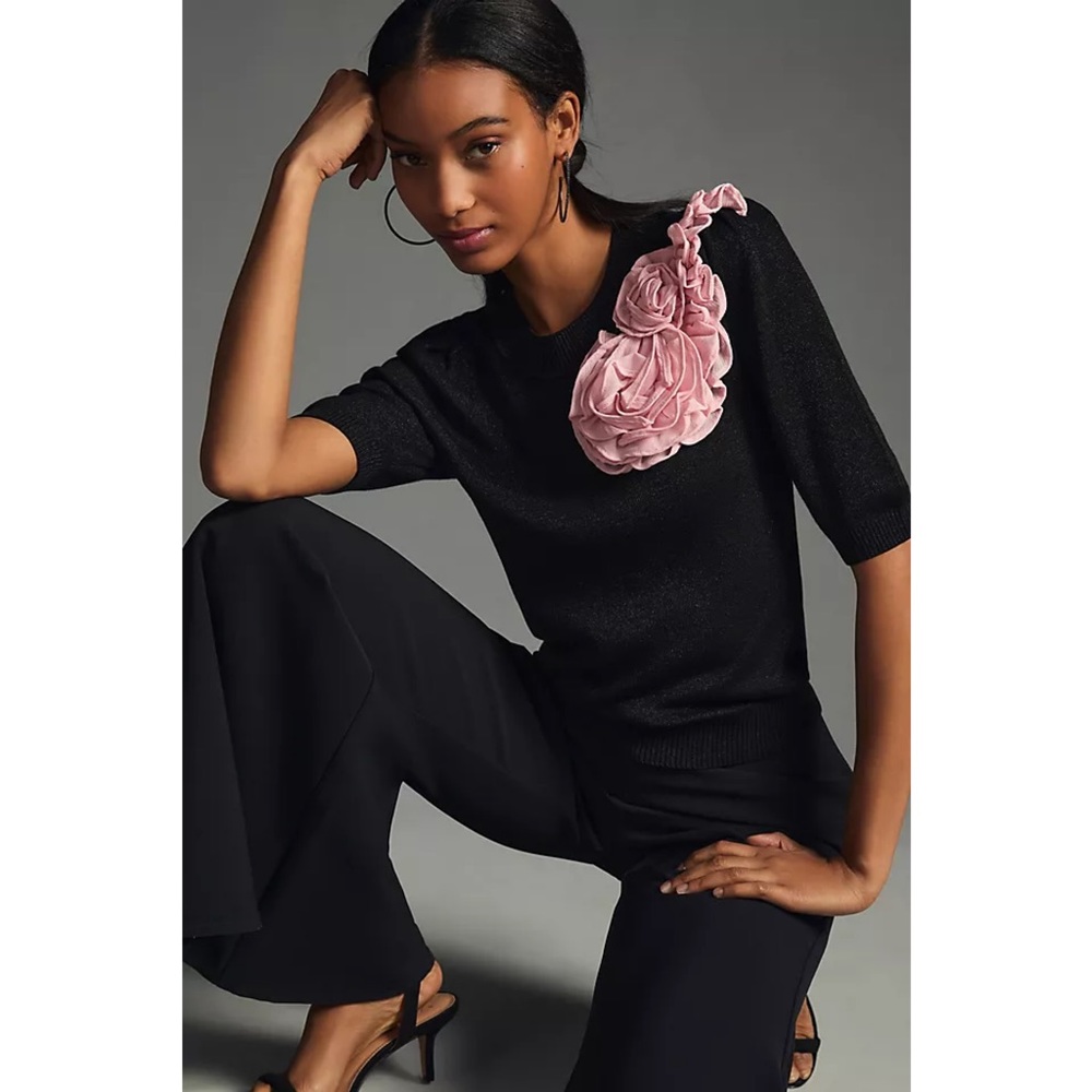 Anthropologie Maeve Floral Appliqué Sweater